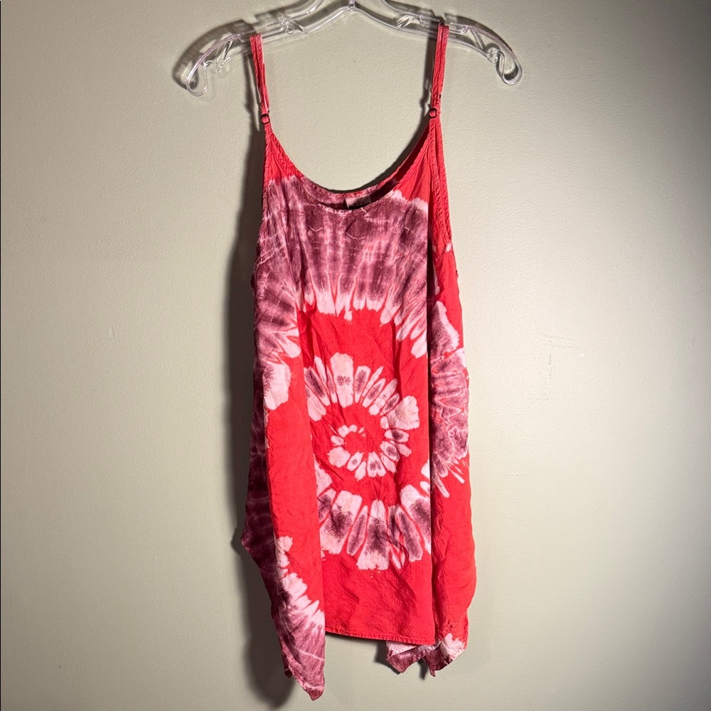 Tie-Dye Red & Brown Lightweight Women's Long Tank with adjustable straps